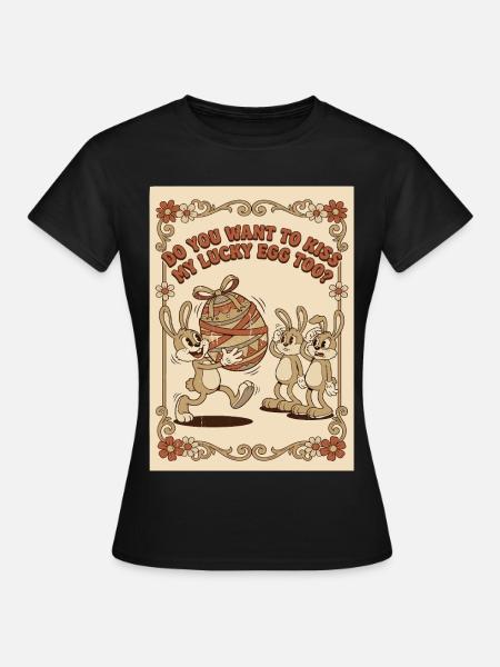 Lucky_Egg_Retro_Hasen - Frauen T-Shirt - Schwarz