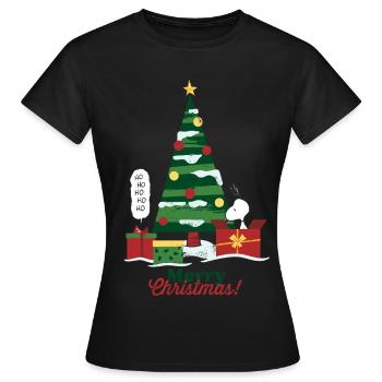Peanuts Merry Christmas Mit Snoopy & Tannenbaum - Frauen T-Shirt - Schwarz - Vorne - AI Model Female 172 dark (172cm)