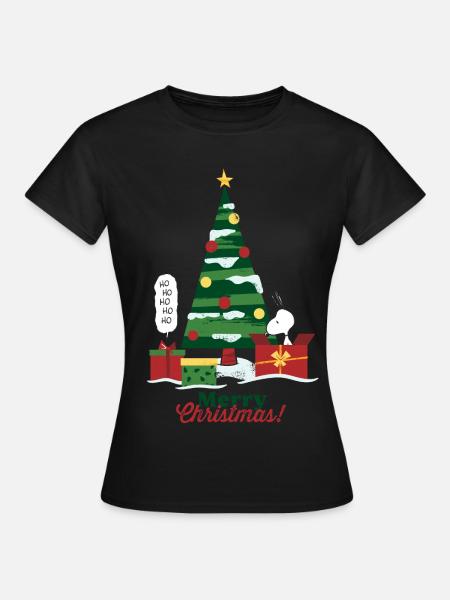 Peanuts Merry Christmas With Snoopy & Tree - Women's T-Shirt - black
