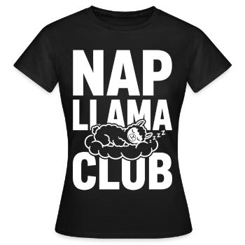 Nap Llama Club – Sleeping Llama - T-shirt Femme - noir - Devant - AI Model Female 172 dark (172cm)