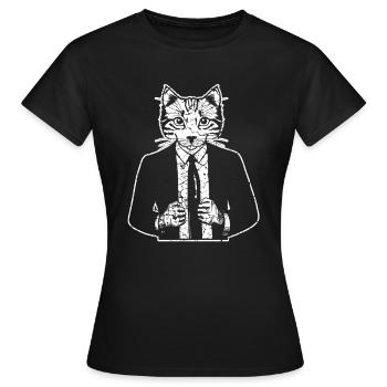 Katze mit Anzug - Frauen T-Shirt - Schwarz - Vorne - AI Model Female 172 dark (172cm)