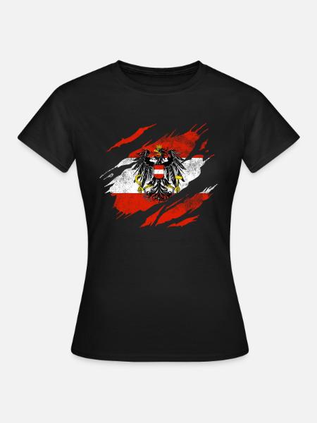 Österreichische Flagge mit Adler Wappen - Frauen T-Shirt - Schwarz