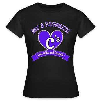 Meine 3 Lieblings-C's. Katzen, Kaffee und Camogie - Frauen T-Shirt - Schwarz - Vorne - AI Model Female 172 dark (172cm)