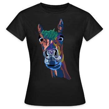 Pferd Pferdekopf Horse Reiter - Frauen T-Shirt - Schwarz - Vorne - AI Model Female 172 dark (172cm)