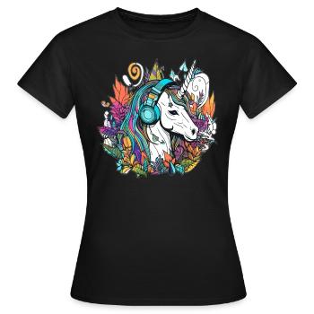 Sommerfest Techno Musik Einhorn DJ - Frauen T-Shirt - Schwarz - Vorne - AI Model Female 172 dark (172cm)