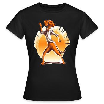 Dancing Dog Dachshund Lover Funny Dance Contest - Women's T-Shirt - black - Front - AI Model Female 172 dark (172cm)
