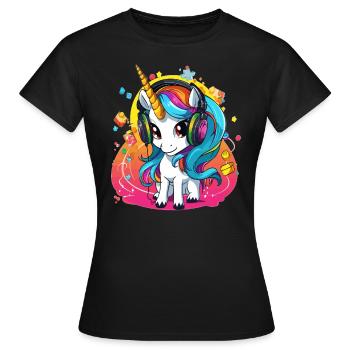 Summer Festival Techno Music Lovers Unicorn DJ - Women's T-Shirt - black - Front - AI Model Female 172 dark (172cm)