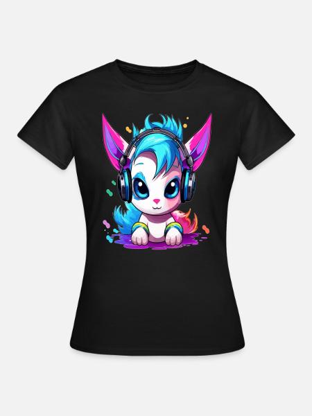 Niedlicher Party Einhorn EDM Festival Rave - Frauen T-Shirt - Schwarz