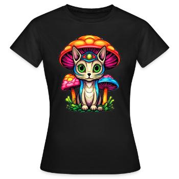Summer Festival Trippy Cat Psychedelic Rave - Women's T-Shirt - black - Front - AI Model Female 172 dark (172cm)