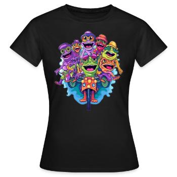 Rainbow Frog Bicyclist Funny DJ Party - Frauen T-Shirt - Schwarz - Vorne - AI Model Female 172 dark (172cm)