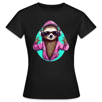 Techno Party Sloth DJ Summer Festival - Women's T-Shirt - black - Front - AI Model Female 172 dark (172cm)