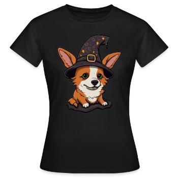 Mignon Corgi Sorcière Costume Chien Amoureux Halloween - T-shirt Femme - noir - Devant - AI Model Female 172 dark (172cm)