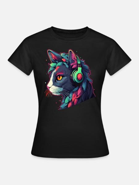 Techno Rave Cat EDM Festival DJ - Vrouwen T-shirt - zwart