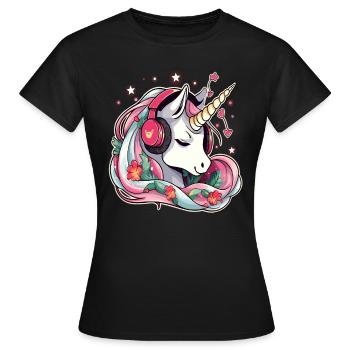 Techno Christmas Party Unicorn DJ New Year’s Rave - T-shirt Femme - noir - Devant - AI Model Female 172 dark (172cm)