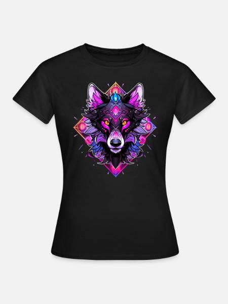Spirituele Wolf Heilige Geometrie - Vrouwen T-shirt - zwart