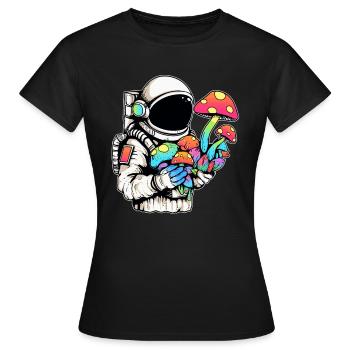 Psy Party Champignon Art Trippy Astronaute EDM Rave - T-shirt Femme - noir - Devant - AI Model Female 172 dark (172cm)