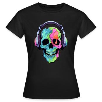 Summer Festival Trippy Skull DJ EDM Rave - Women's T-Shirt - black - Front - AI Model Female 172 dark (172cm)