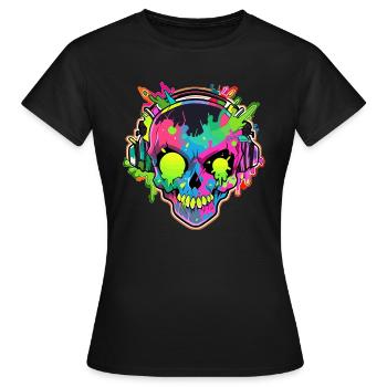 Trippy EDM Skull DJ Psychedelic Festival EDM Rave - Frauen T-Shirt - Schwarz - Vorne - AI Model Female 172 dark (172cm)