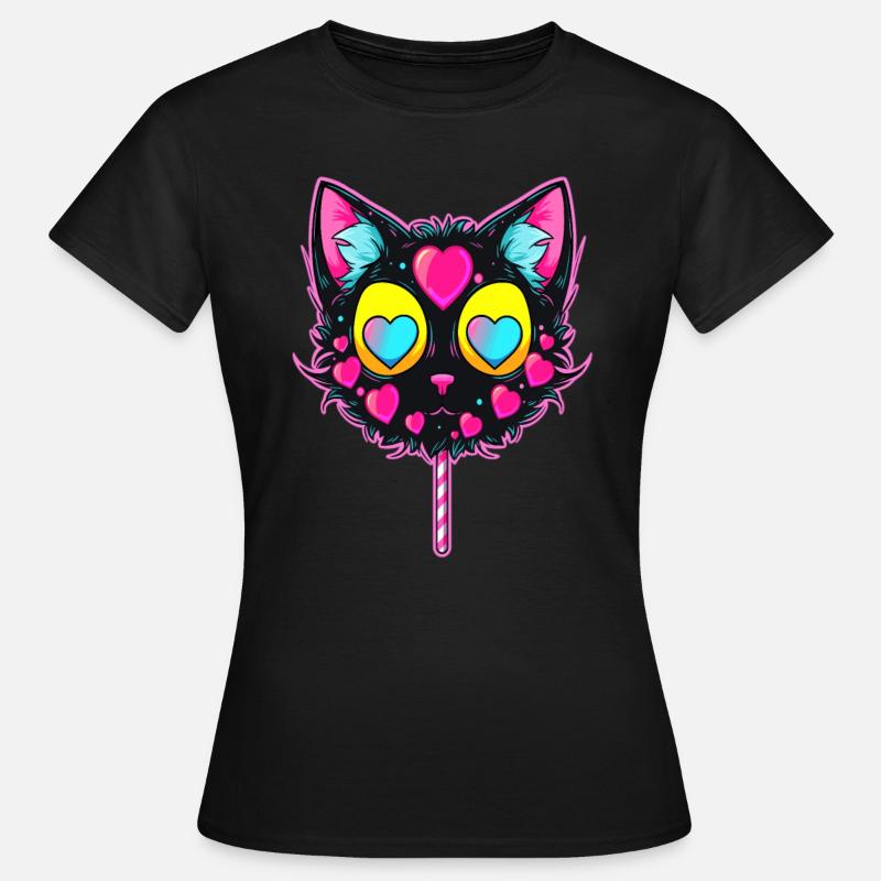 Kat elsker Sød slikkepind Kat Valentinsdag - T-shirt dam - svart
