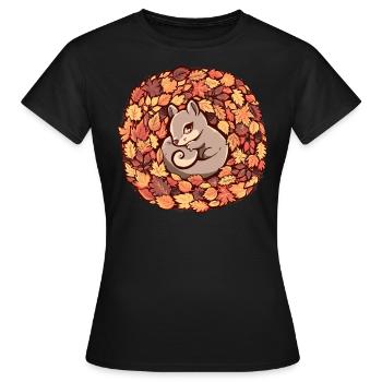 Eichhörnchen auf Herbstlaub - Frauen T-Shirt - Schwarz - Vorne - AI Model Female 172 dark (172cm)