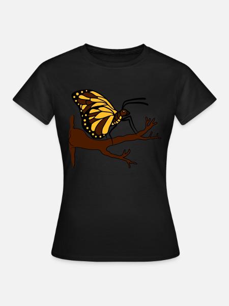 mariposa en el árbol de la rama del bosque ala de insecto - Dame-T-shirt - sort