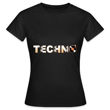 Techno Fusion Typographie Musique Club Sound Party - T-shirt Femme - noir - Devant - AI Model Female 172 dark (172cm)