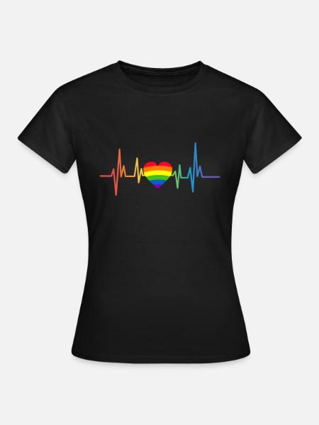 Arc-en-ciel de battement de coeur LGBT - T-shirt Femme - noir