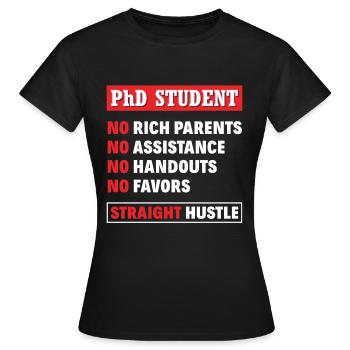 PhD student - Women's T-Shirt - black - Front - AI Model Female 172 dark (172cm)