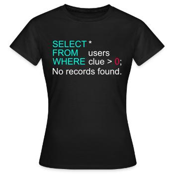 Datenbankdaten SQL Programmer Administration - Frauen T-Shirt - Schwarz - Vorne - AI Model Female 172 dark (172cm)