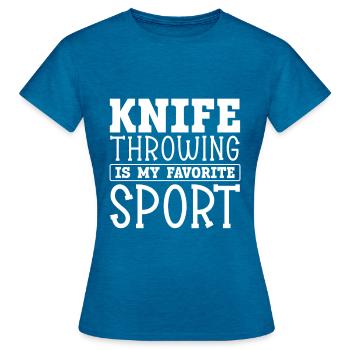 Messerwurfscheibe Geschenk Messerwerfer - Frauen T-Shirt - Antikblaues Saphir meliert - Vorne - AI Model Female 172 dark (172cm)