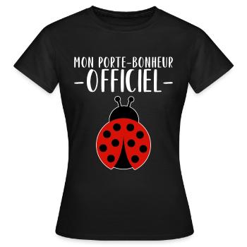 Humour Coccinelle Porte Bonheur - T-shirt Femme - noir - Devant - AI Model Female 172 dark (172cm)