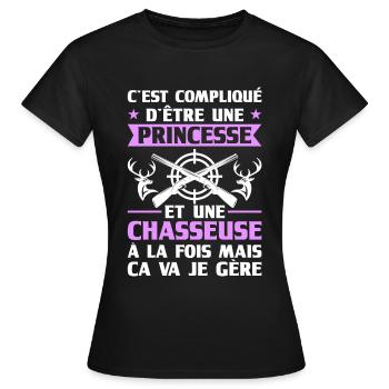 Chasseuse Chasse Cerf Princesse Cadeau Chasseresse - T-shirt Femme - noir - Devant - AI Model Female 172 dark (172cm)