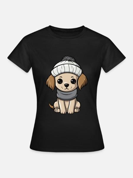 Hund Winter Tier Niedlich Comic - T-shirt dam - svart