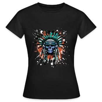 Apache Crâne Indien Coloré - T-shirt Femme - noir - Devant - AI Model Female 172 dark (172cm)