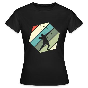 Retro Bogenschütze Bogenschießen - Frauen T-Shirt - Schwarz - Vorne - AI Model Female 172 dark (172cm)