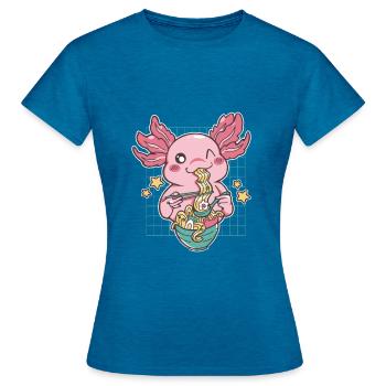 Lustiges Axolotl Ramen - Frauen T-Shirt - Antikblaues Saphir meliert - Vorne - AI Model Female 172 dark (172cm)