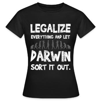 Evolutionary humor meets Darwinism - Women's T-Shirt - black - Front - AI Model Female 172 dark (172cm)