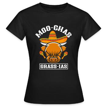 Highland Cow Moo-Chas Grass-Ias - Frauen T-Shirt - Schwarz - Vorne - AI Model Female 172 dark (172cm)