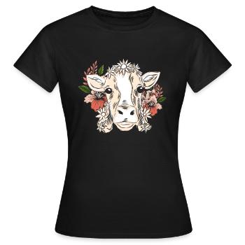 Vache avec couronne florale motif floral - T-shirt Femme - noir - Devant - AI Model Female 172 dark (172cm)