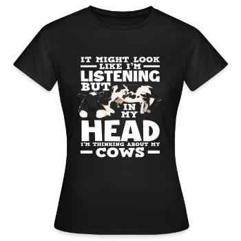 Je pense à ma vache qui écoute - T-shirt Femme - noir - Devant - AI Model Female 172 dark (172cm)