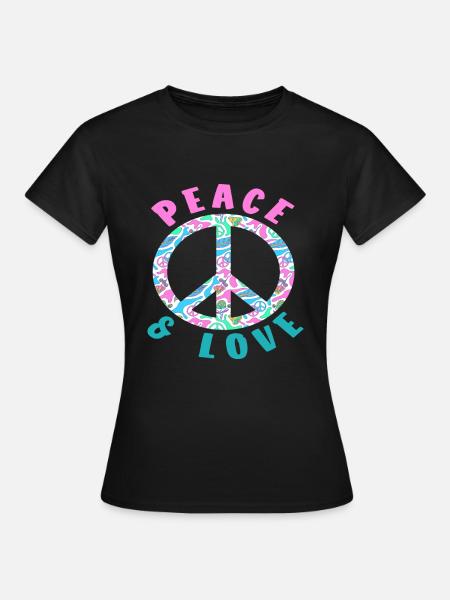 Peace & Love Buntes Friedenssymbol - Frauen T-Shirt - Schwarz