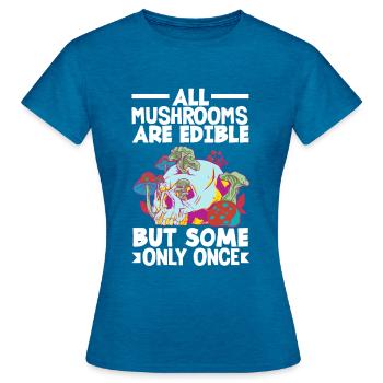 Cueillette de champignons Tous les champignons comestibles Humour - T-shirt Femme - bleu saphir antique chiné - Devant - AI Model Female 172 dark (172cm)