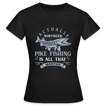 fishing, pike, northern, - Women's T-Shirt - black - Front - AI Model Female 172 dark (172cm)