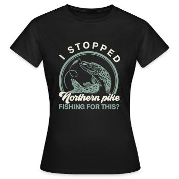 fishing, pike, northern, - Women's T-Shirt - black - Front - AI Model Female 172 dark (172cm)