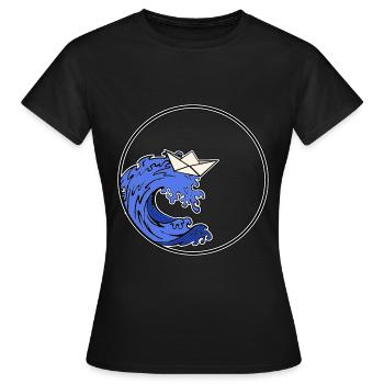 Origami Boat - Origami Schiff - Frauen T-Shirt - Schwarz - Vorne - AI Model Female 172 dark (172cm)