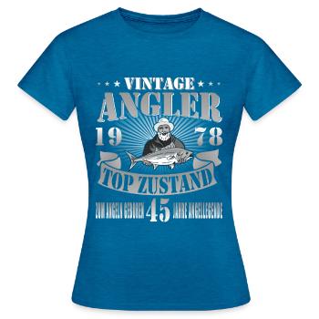 Angler seit 1978 - Frauen T-Shirt - Antikblaues Saphir meliert - Vorne - AI Model Female 172 dark (172cm)