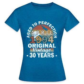 Geschenk 30. Geburtstag 1994 April 30 Jahre - Frauen T-Shirt - Antikblaues Saphir meliert - Vorne - AI Model Female 172 dark (172cm)