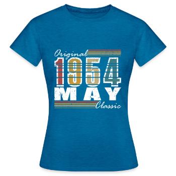 Vintage Anniversaire Mai 1954 Né en Mai 1954 - T-shirt Femme - bleu saphir antique chiné - Devant - AI Model Female 172 dark (172cm)