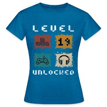 Level 19 Unlocked - Frauen T-Shirt - Antikblaues Saphir meliert - Vorne - AI Model Female 172 dark (172cm)
