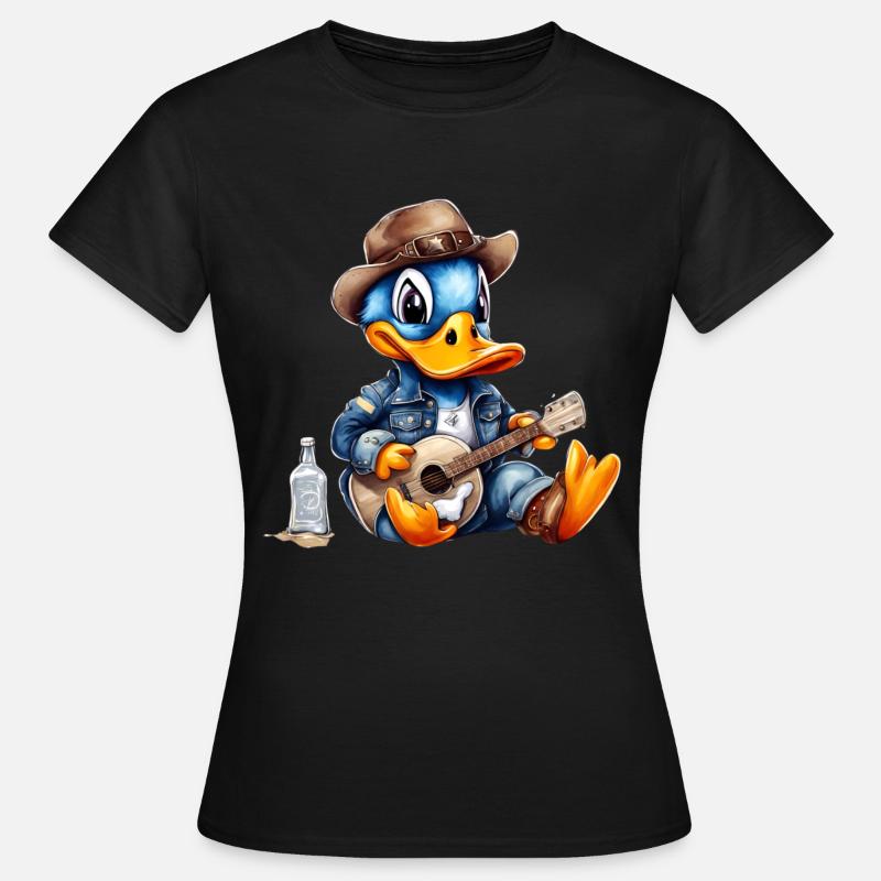 Gitarrspelande Cowboy Duck. rolig ankor Bild - T-shirt dam - svart